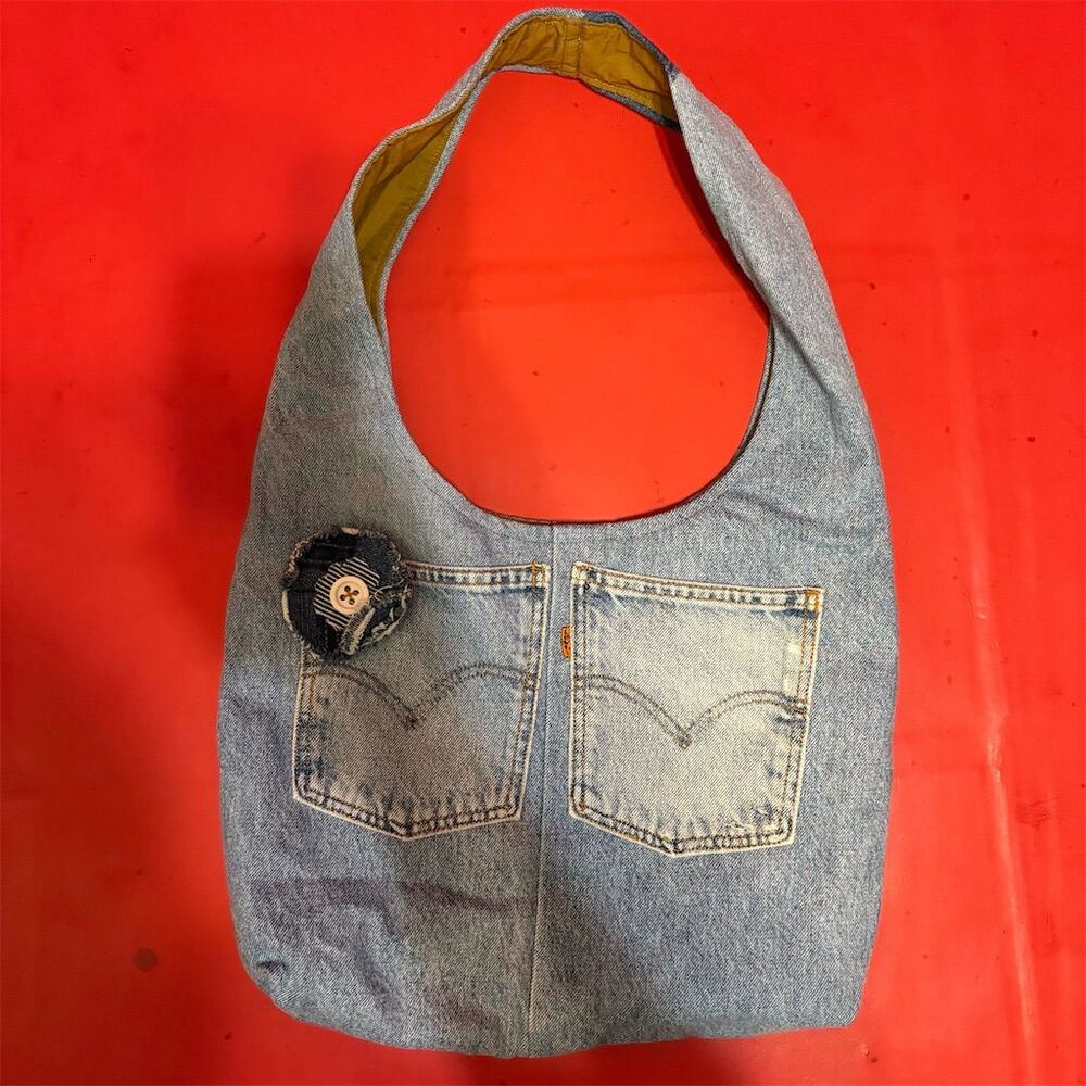 Levi's Light Blue Denim Hobo Bag with Yellow Lining